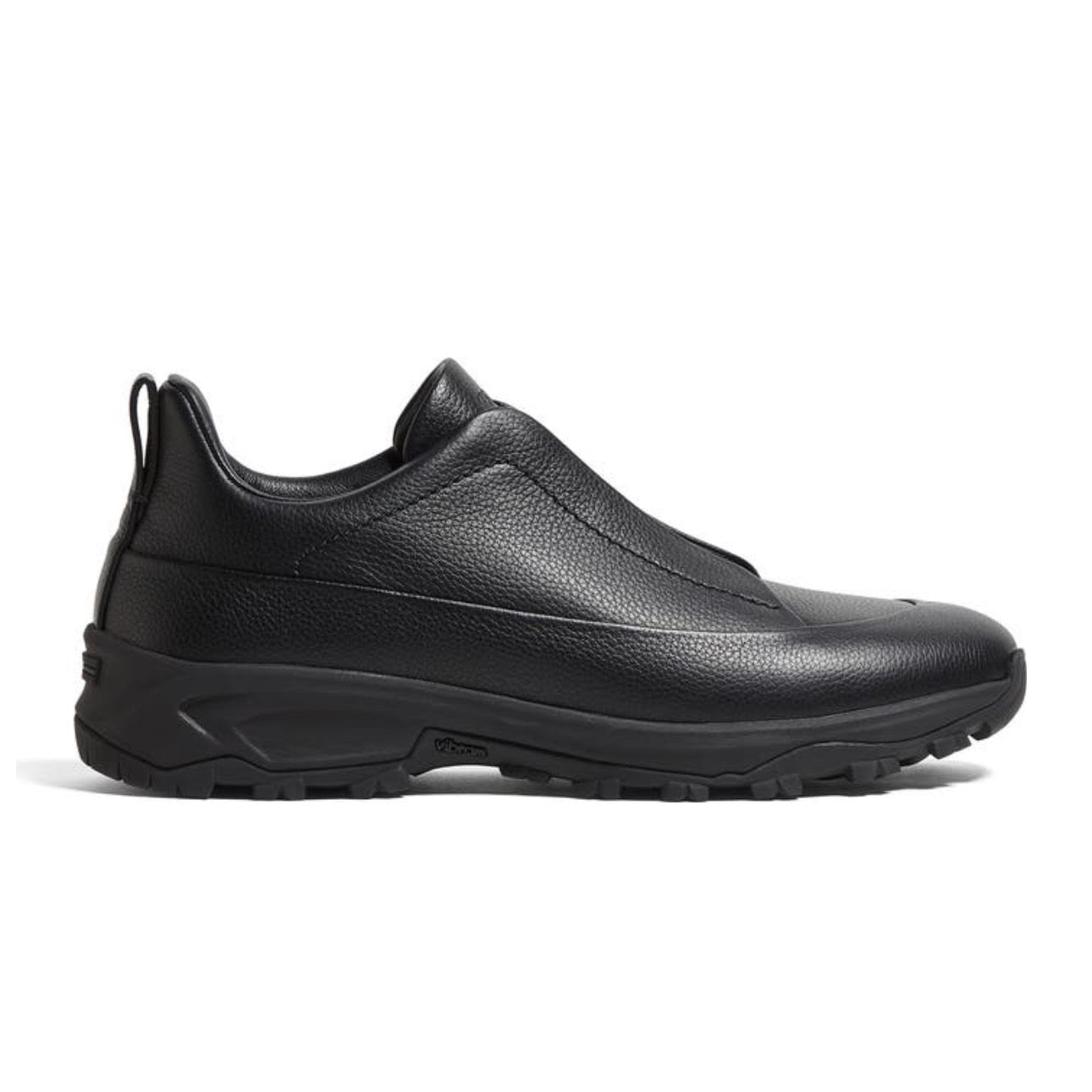 03A198C2-AC04-45C7-BD28-847C896161C2.jpg Zegna - Triple Stitch Monte Grained Calf Leather Black Slip On Sneakers - Image 1