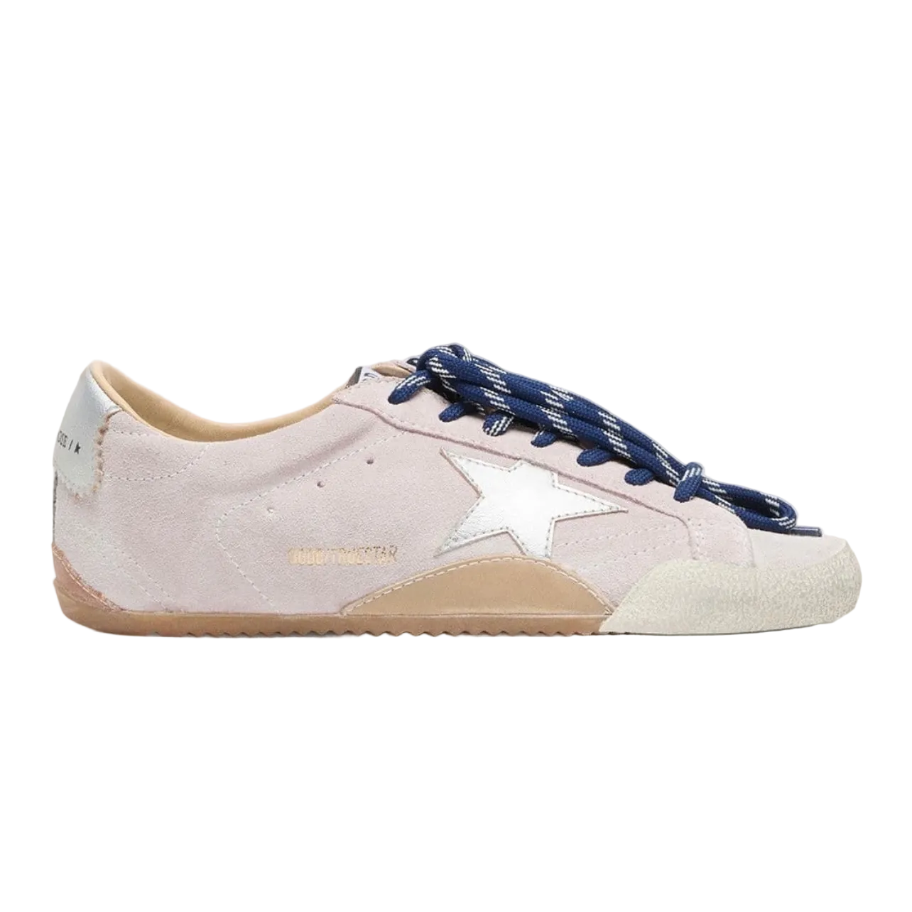 476A6153-653C-4376-ACAF-8AE270FF095B.png Golden Goos True-Star in pastel pink suede with silver star and heel tab(Women's) - Image 1