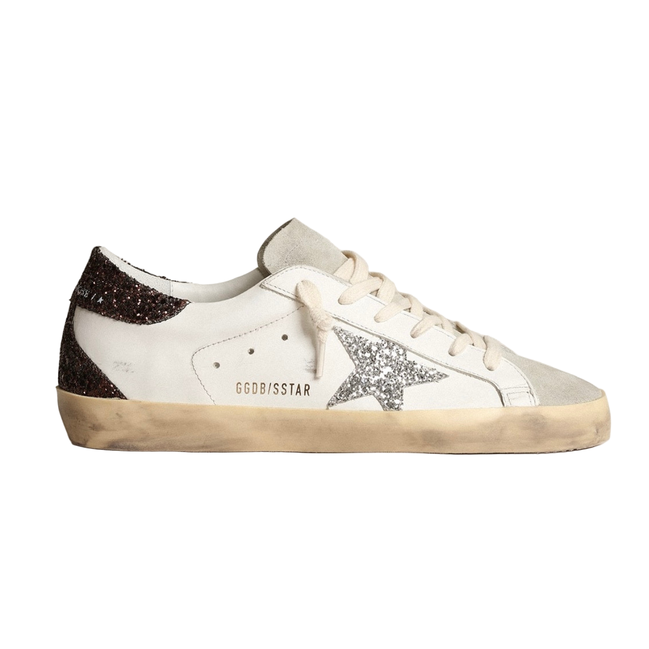 IMG-3153.png Golden Goose Super-Star with silver star and brown glitter heel tab(Women's) - Image 1